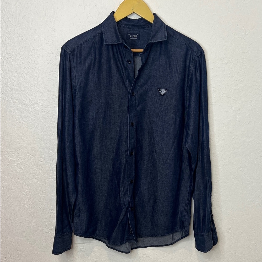 Armani Jeans Dark Denim Button Down Shirt Size L